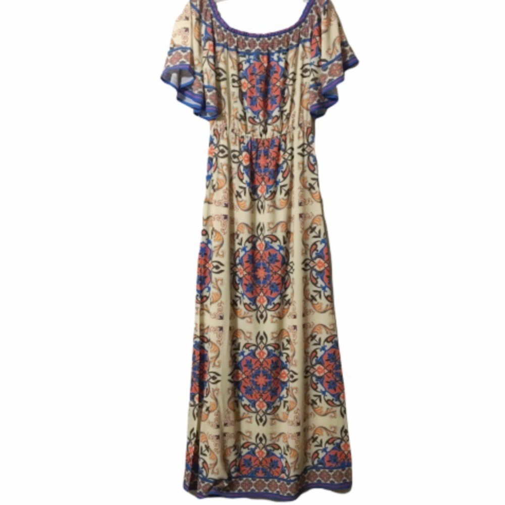 Flying Tomato blue orange‎ tan maxi dress small